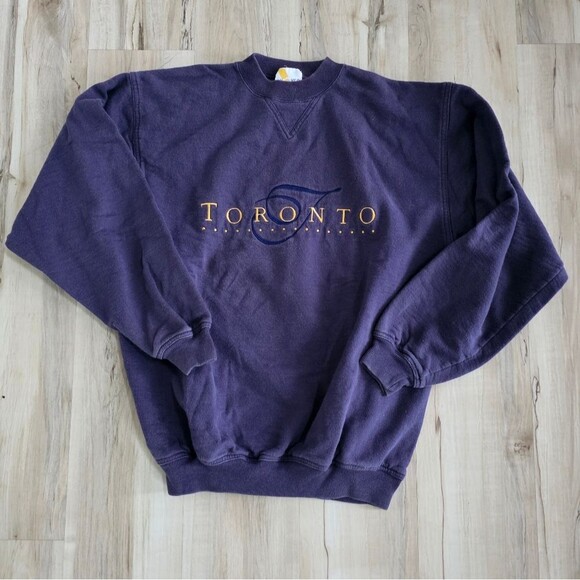 Vintage Toronto Canada Pullover Crewneck Sweatshirt Purple Oh Yes Sz M Oversized - Picture 1 of 10